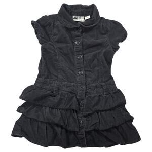 The Childrens Place 3T Black Corduroy Ruffle Tiered Dress Goth Peter Pan Collar
